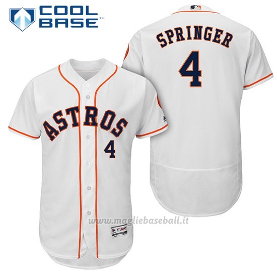 Maglia Baseball Uomo Houston Astros 4 George Springer Biancohome Autentico Collezione Giocatore Cool Base
